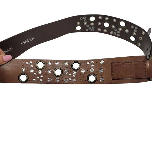 Antoniazzi Firenze Artesian Leather Belt XL‎ Brown Silver Bronze Grommet Studded - Picture 10 of 10